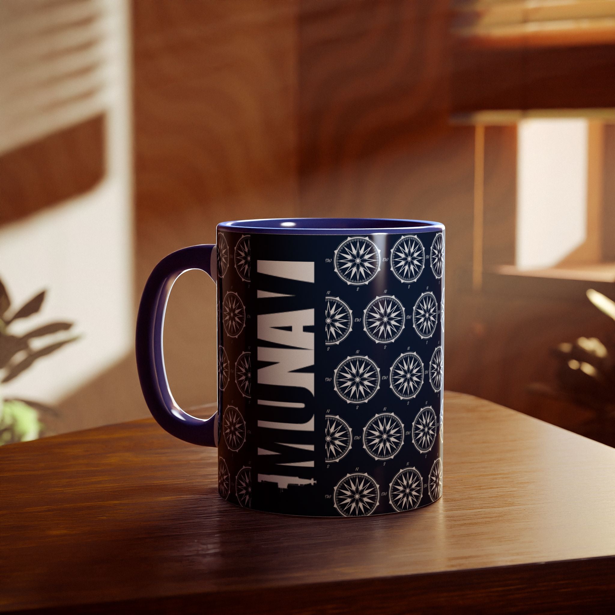 COMPASS MUG | Blue Mug with white pattern of a wonderful windrose