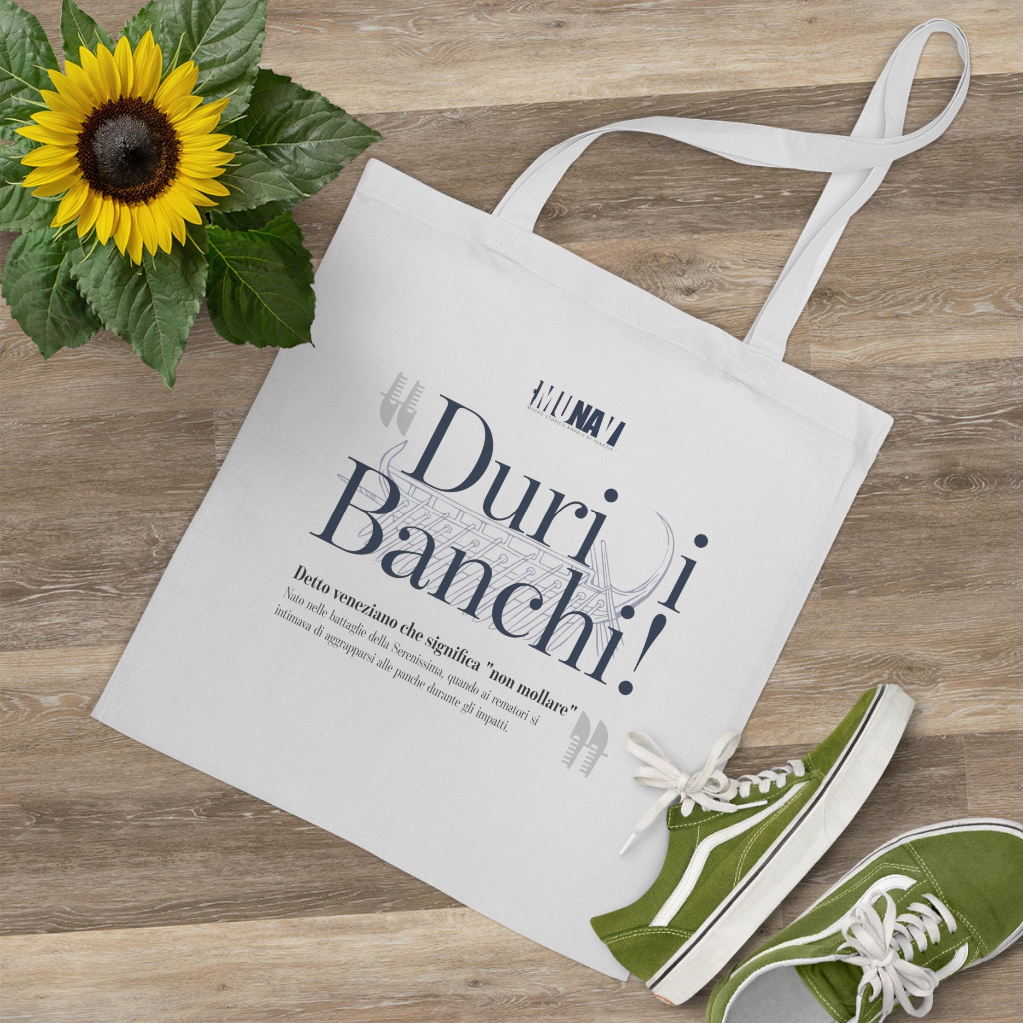 Venetian Words Shopper: Duri i banchi | White heavy-weight cotton shopper with Typical Venetian aphorism