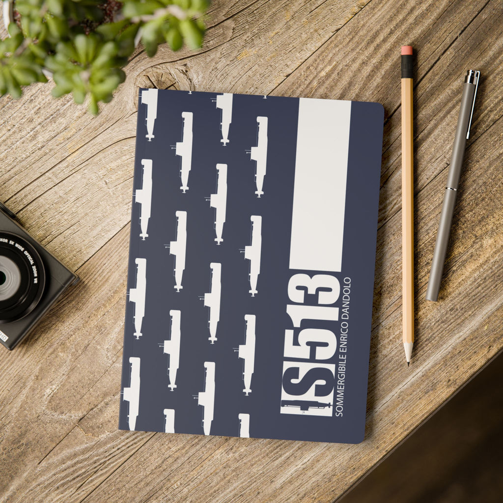 QUADERNO CODICE DANDOLO | Quaderno blu navy con motivo Dandolo Submarine bianco e codice 