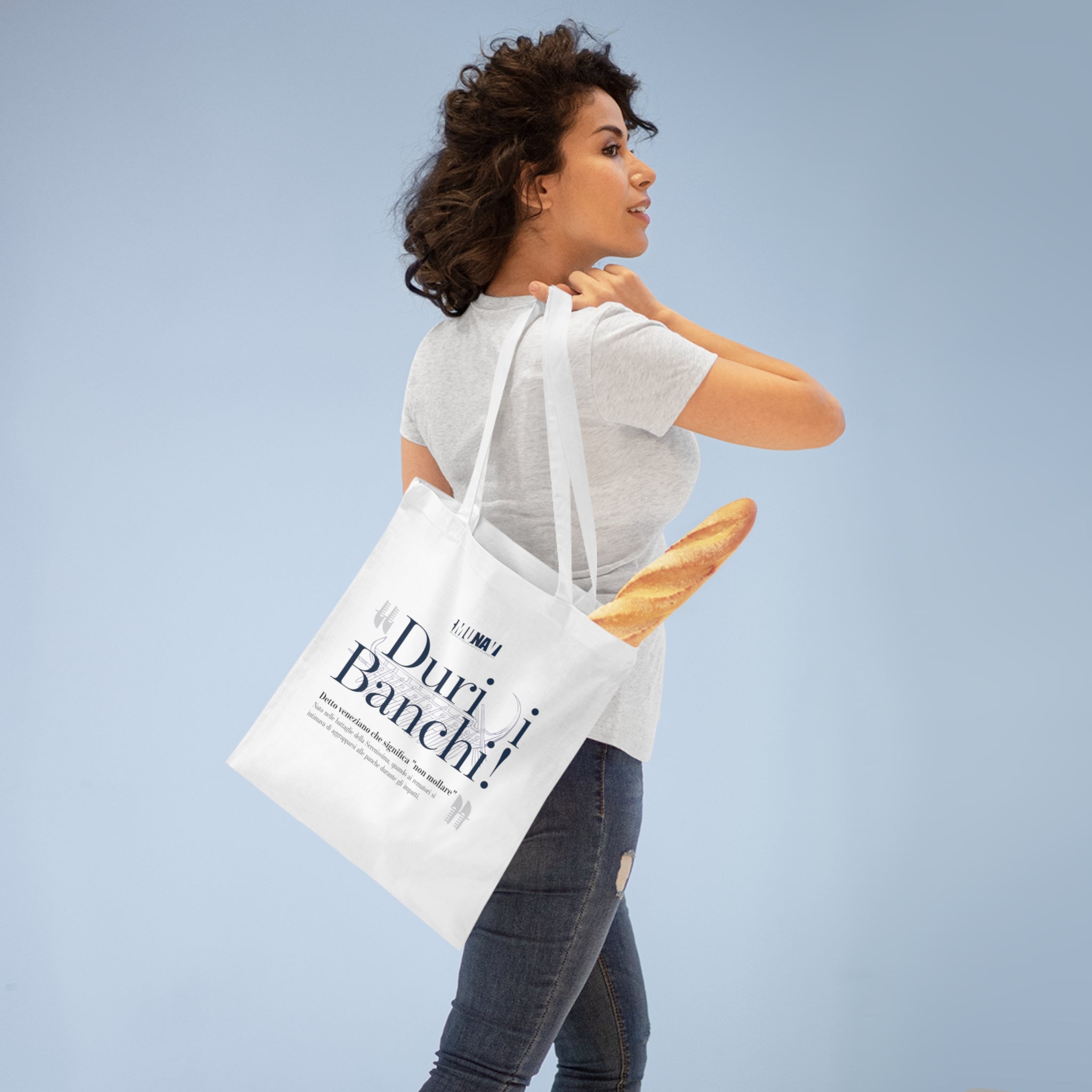 Venetian Words Shopper: Duri i banchi | White heavy-weight cotton shopper with Typical Venetian aphorism