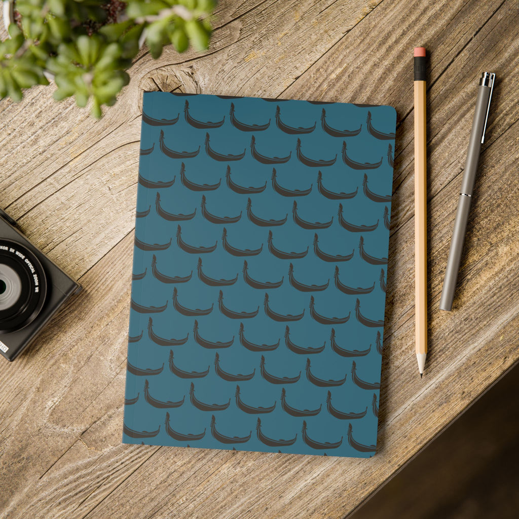GONDOLA NOTEBOOK | Torquoise notebook with black Gondola pattern