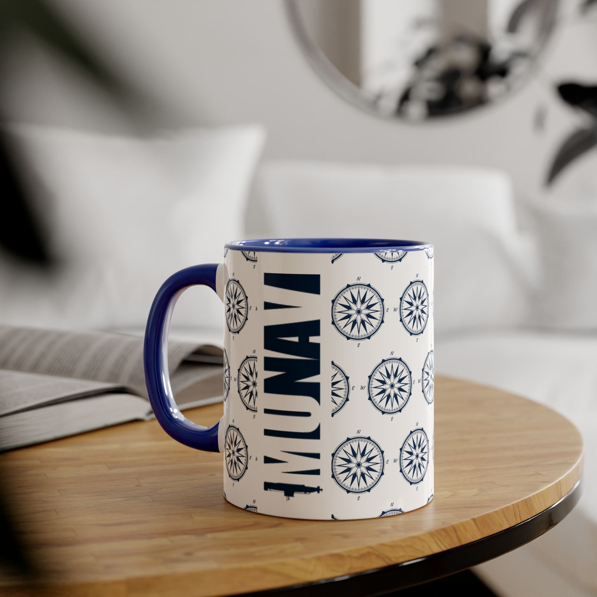 COMPASS MUG | White Mug with blue pattern of a wonderful windrose