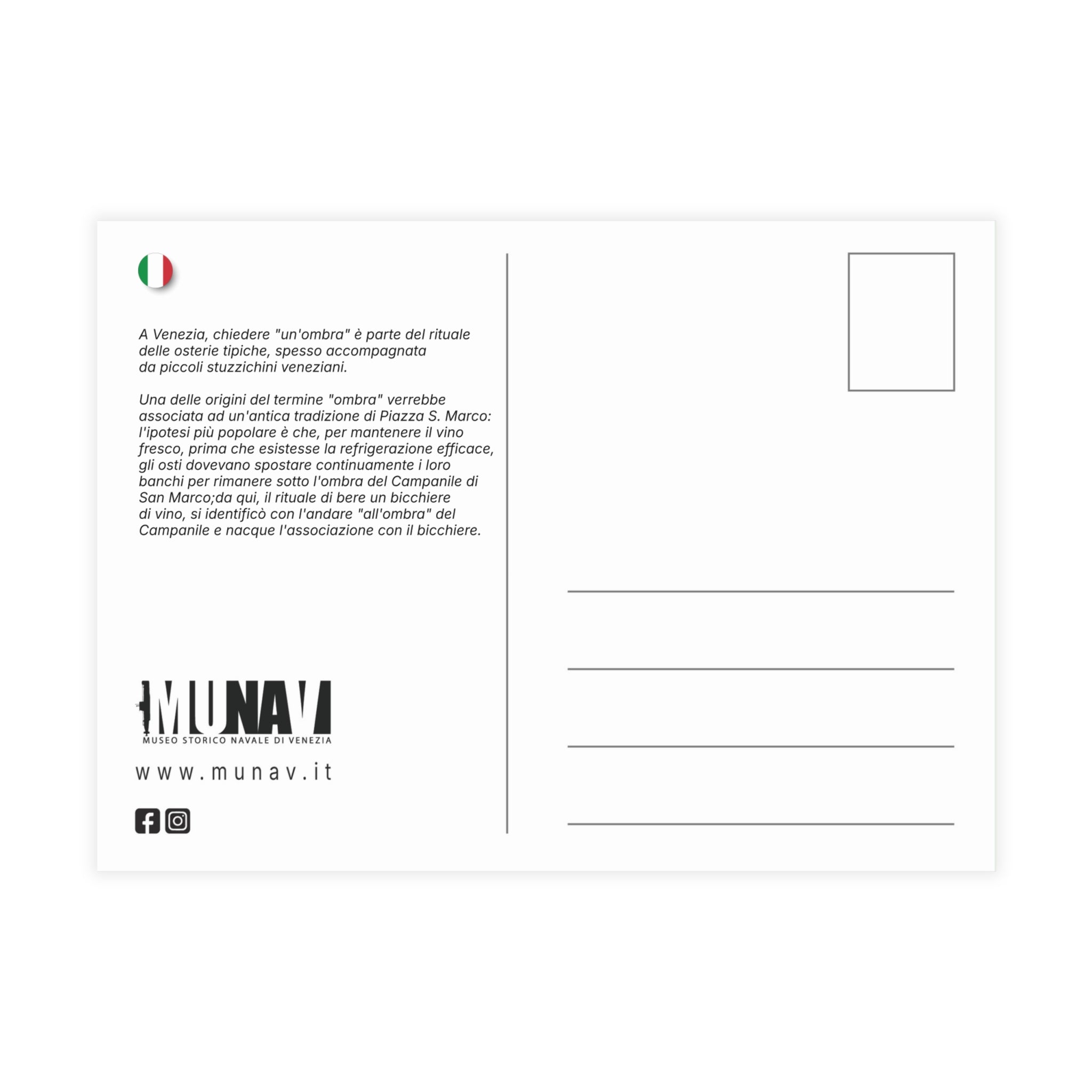 Venetian Words postcard: Ombra | Send the Venetian tradition to someone you love