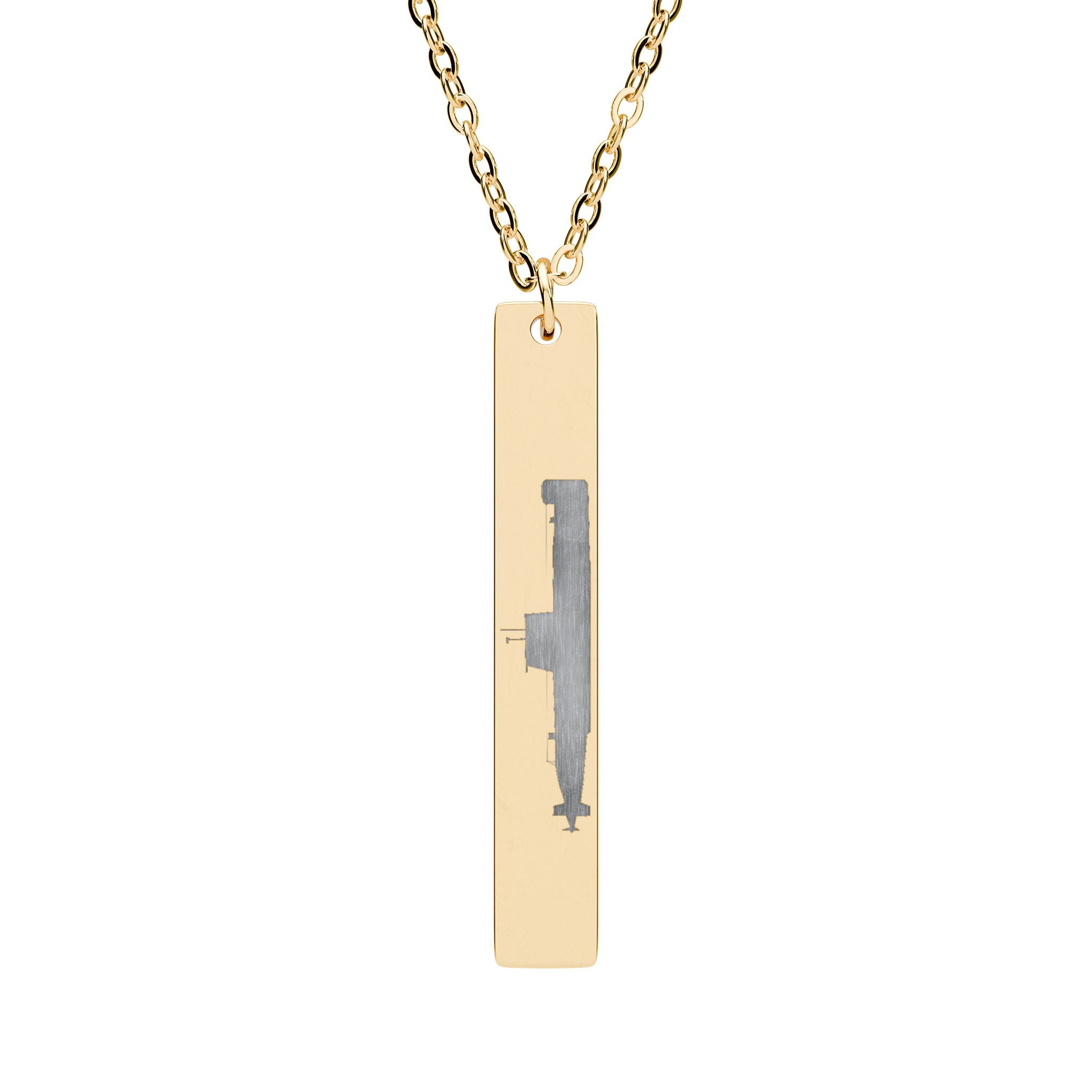 Vertical Necklace DANDOLO | A slim, engraved vertical bar necklace with Dandolo Submarine Silohuette