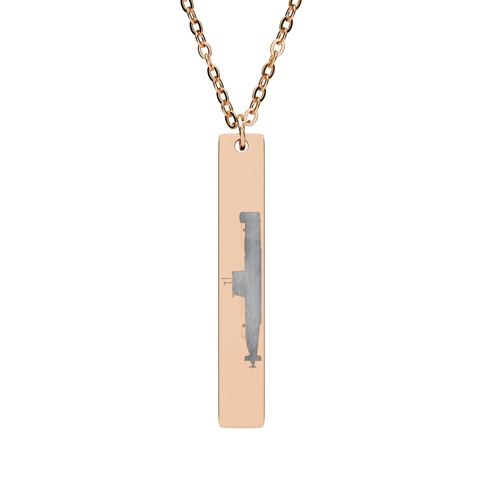 Vertical Necklace DANDOLO | A slim, engraved vertical bar necklace with Dandolo Submarine Silohuette