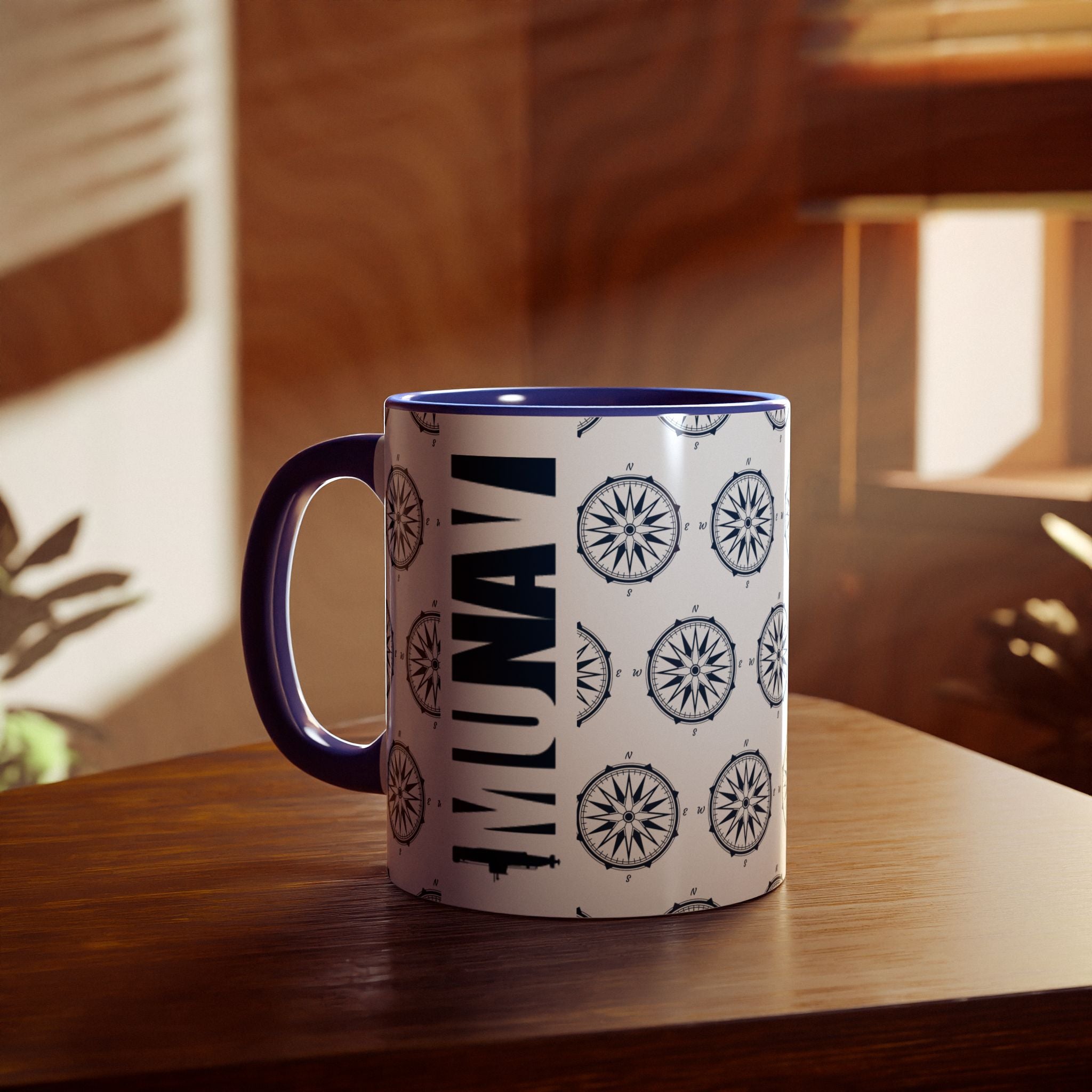COMPASS MUG | White Mug with blue pattern of a wonderful windrose