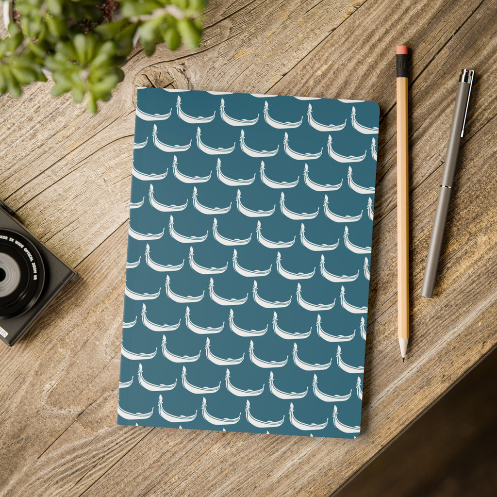 GONDOLA NOTEBOOK | Torquoise notebook with white Gondola pattern