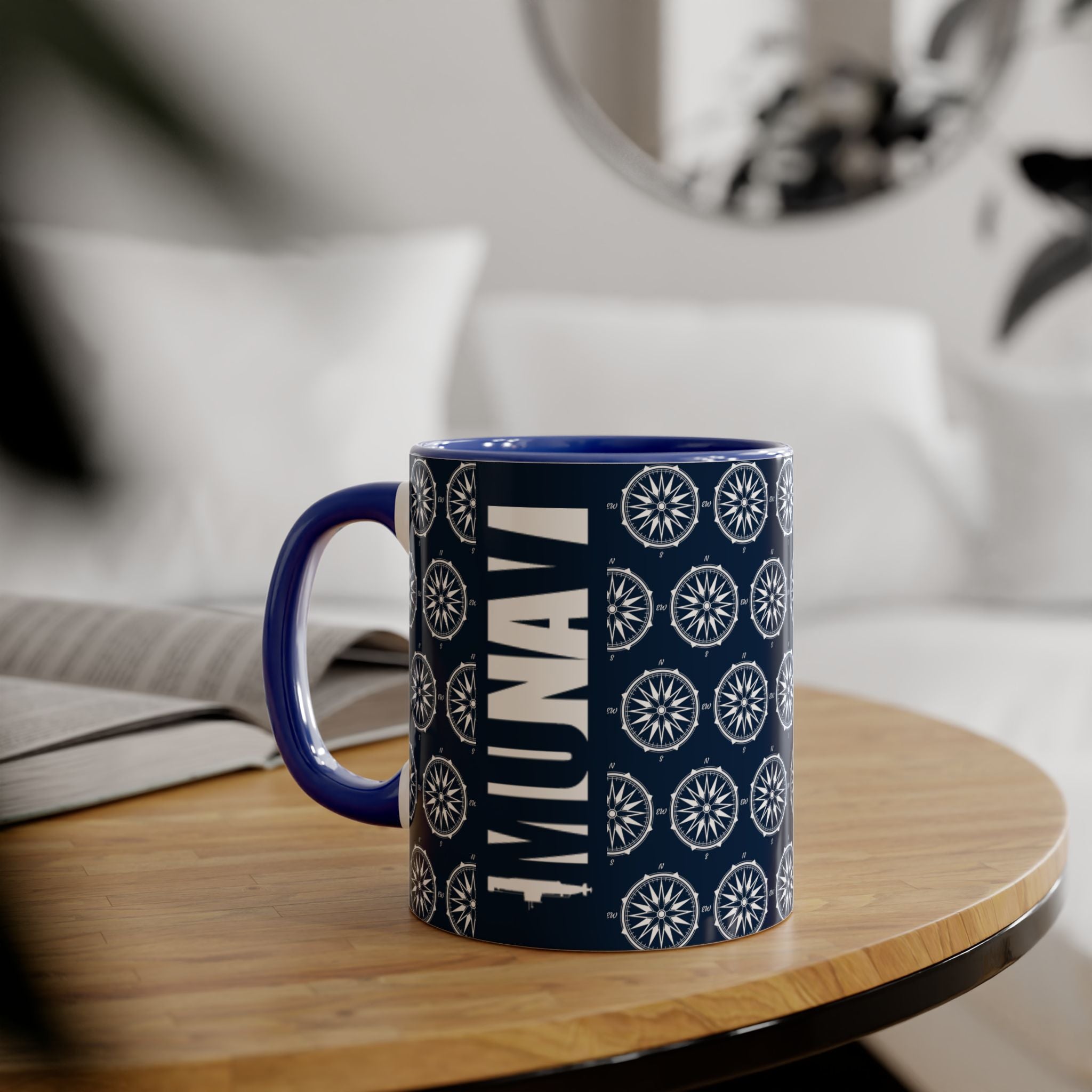 COMPASS MUG | Blue Mug with white pattern of a wonderful windrose