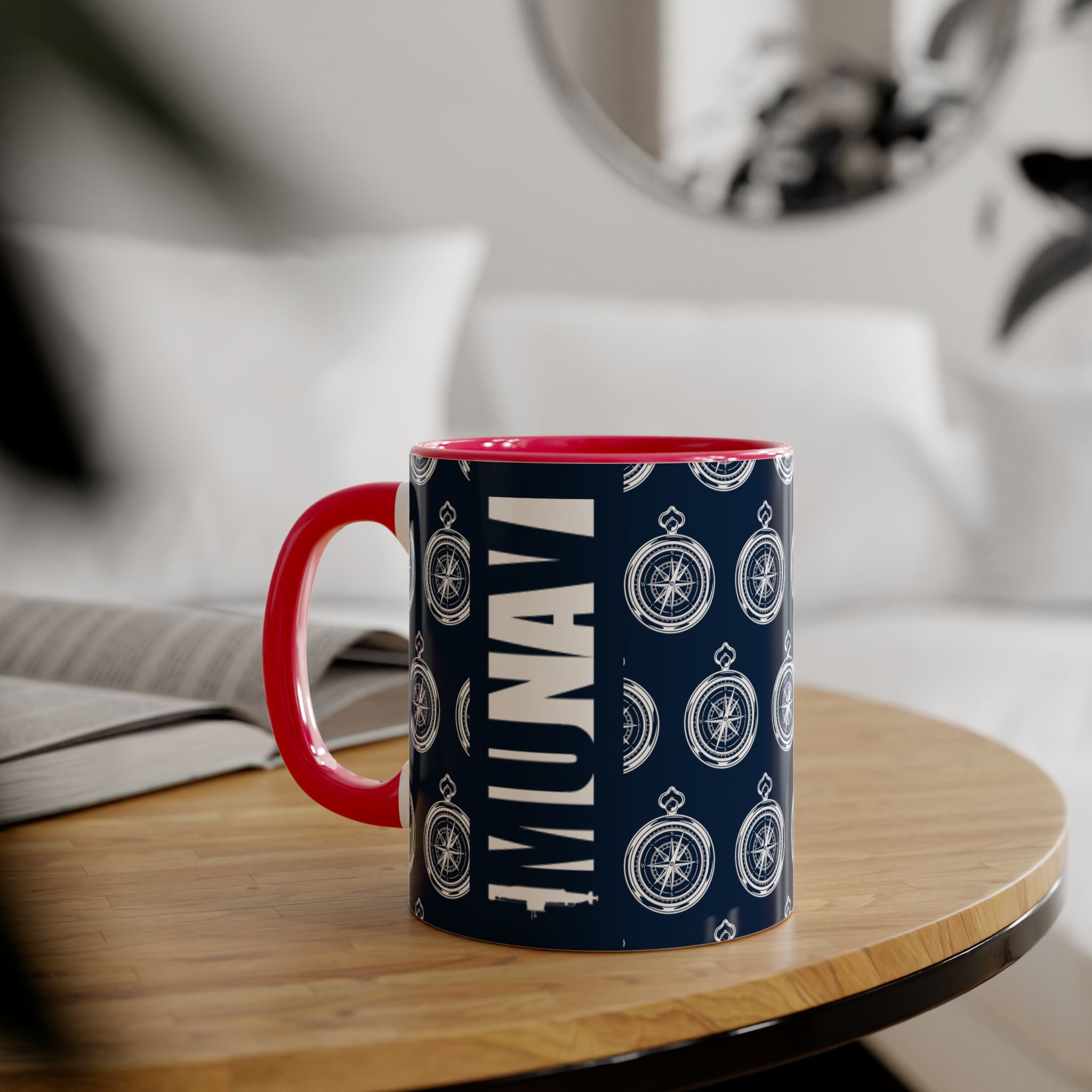 COMPASS MUG | Blue Mug with white pattern of a wonderful compass