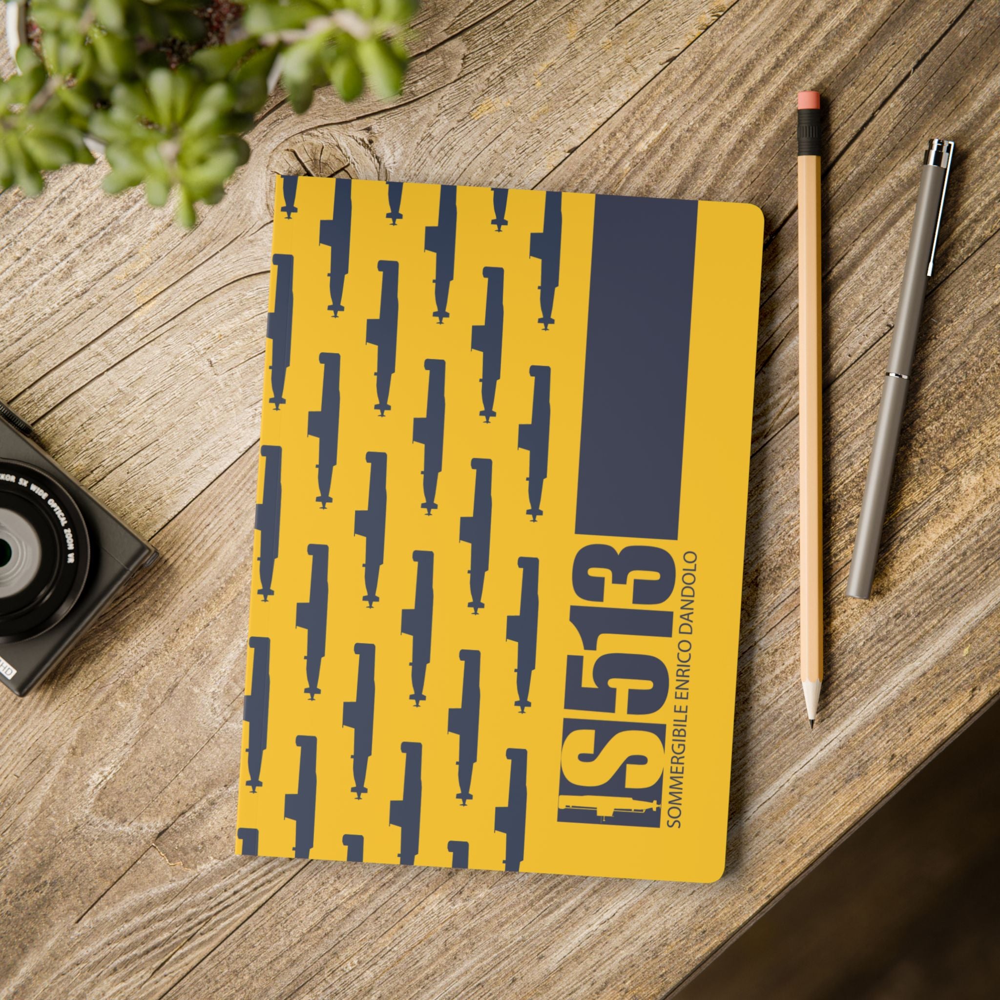DANDOLO CODE NOTEBOOK | Yellow Notebook with bavy Dandolo Submarine pattern and code