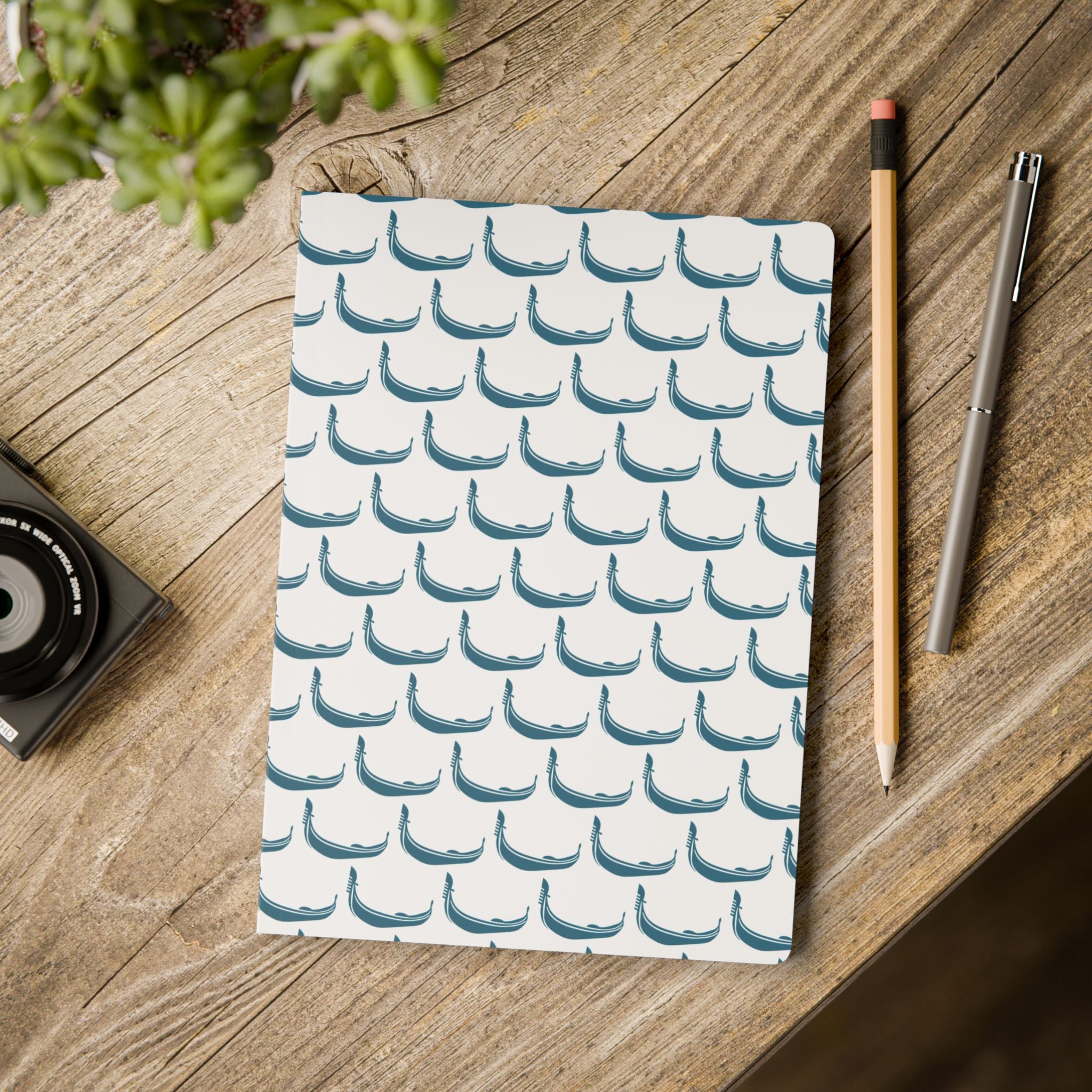 GONDOLA NOTEBOOK | White notebook with turquoise Gondola pattern