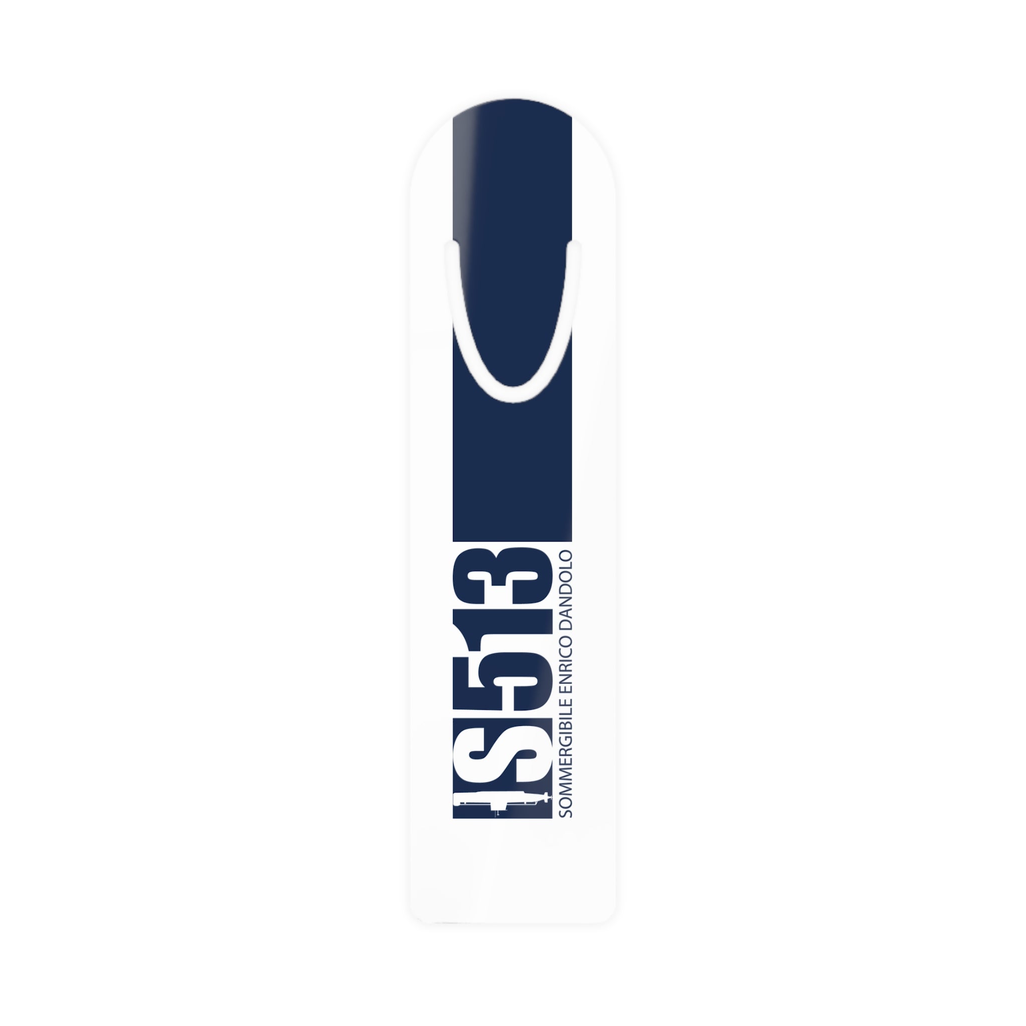 DANDOLO BOOKMARK | White bookmark with navy Dandolo Submarine code