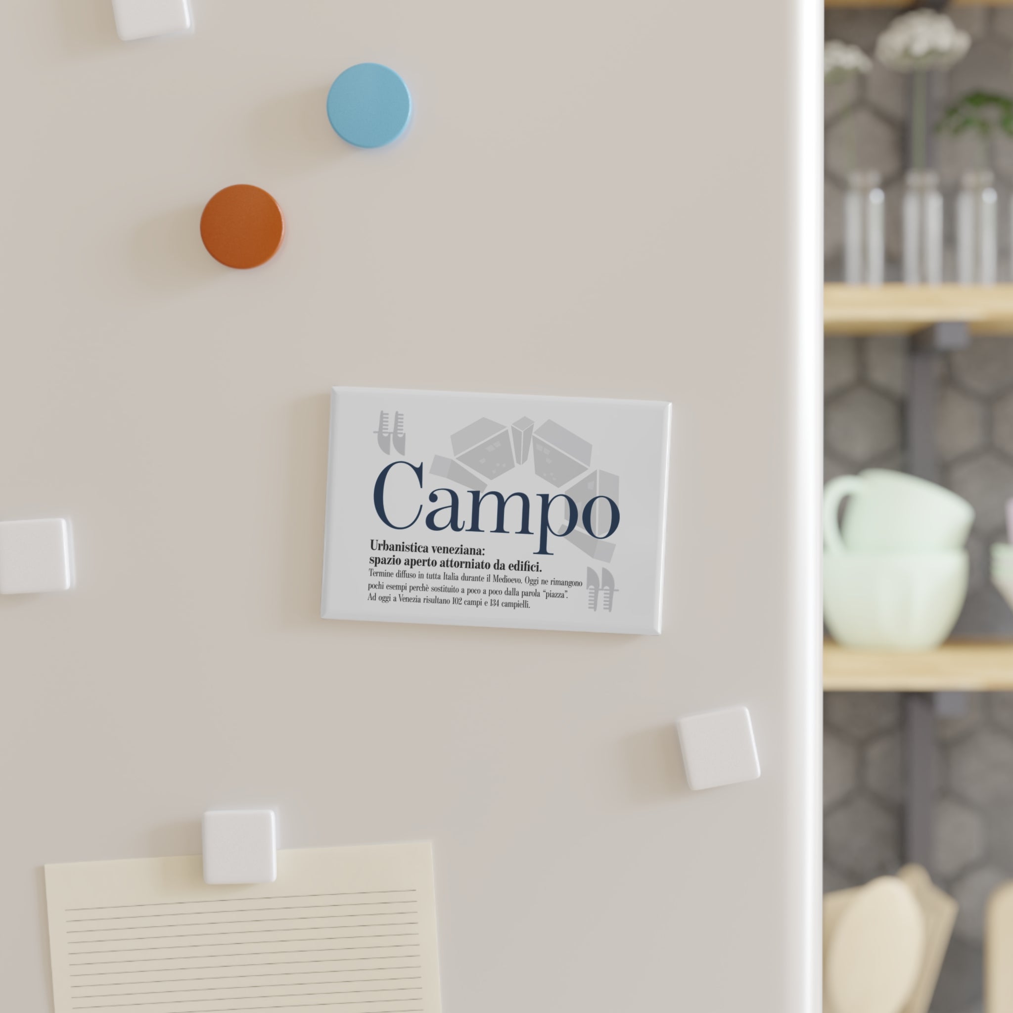 Venetian words magnet | A crisp rectangular magnet of Campo