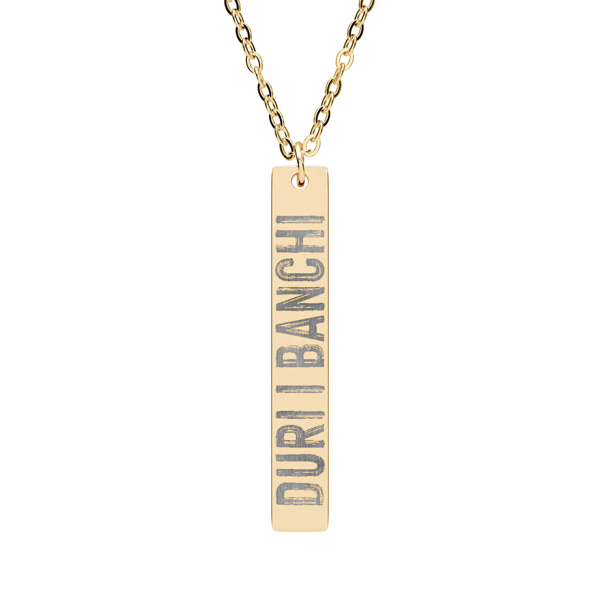 Vertical Necklace Venetian Aphorism | A slim, engraved vertical bar necklace with a typical Venetian aphorism