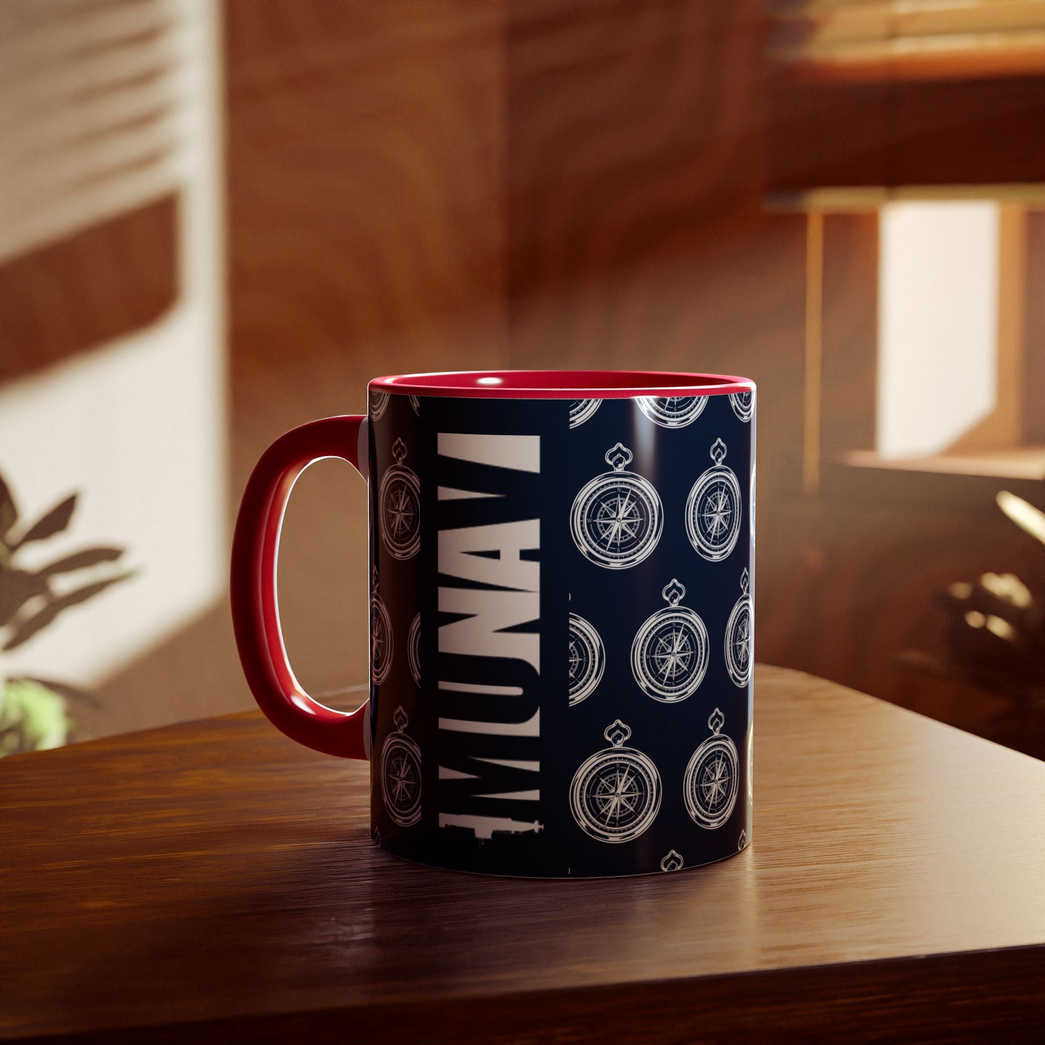 COMPASS MUG | Blue Mug with white pattern of a wonderful compass